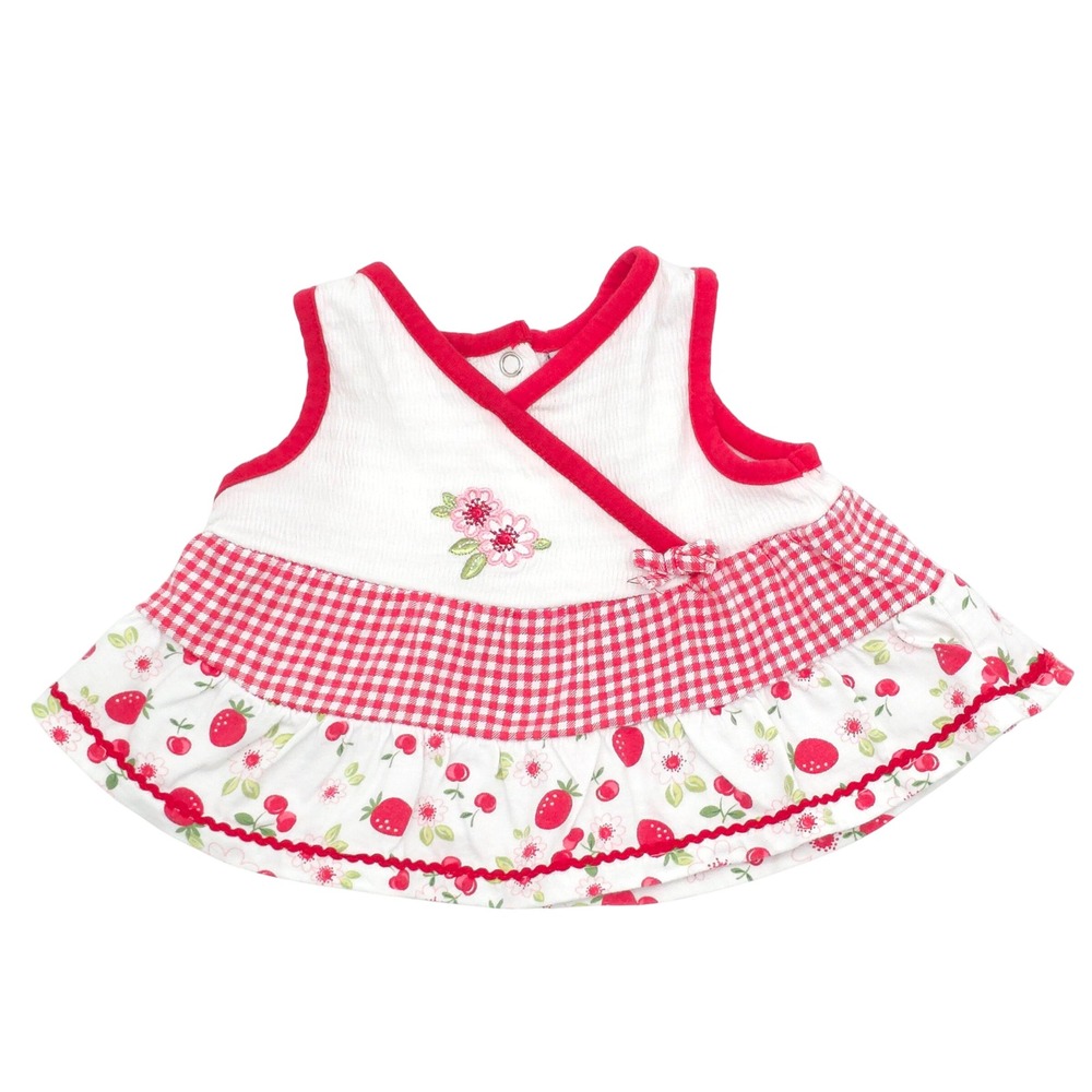 Vintage Vitamin Kids Sleeveless Dress Strawberry Gingham Floral Size6-9  Months